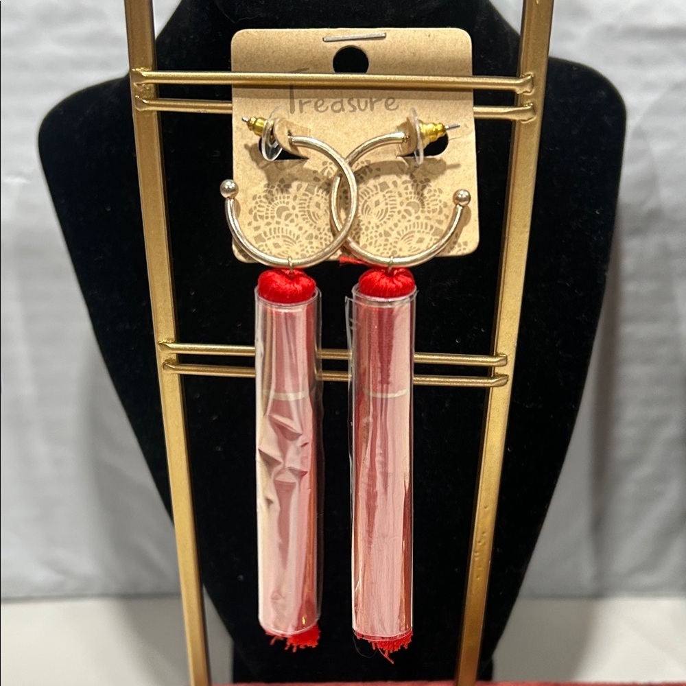 Treasure Elegant Red and Gold Earrings